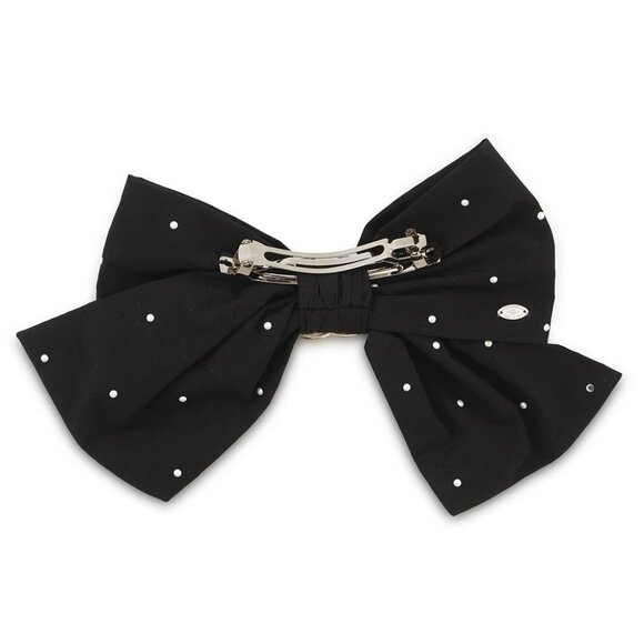 CHANEL CC Logo Pearl Ribbon Barrette Cotton100%/Faux Pearl Black - Picture 3 of 9